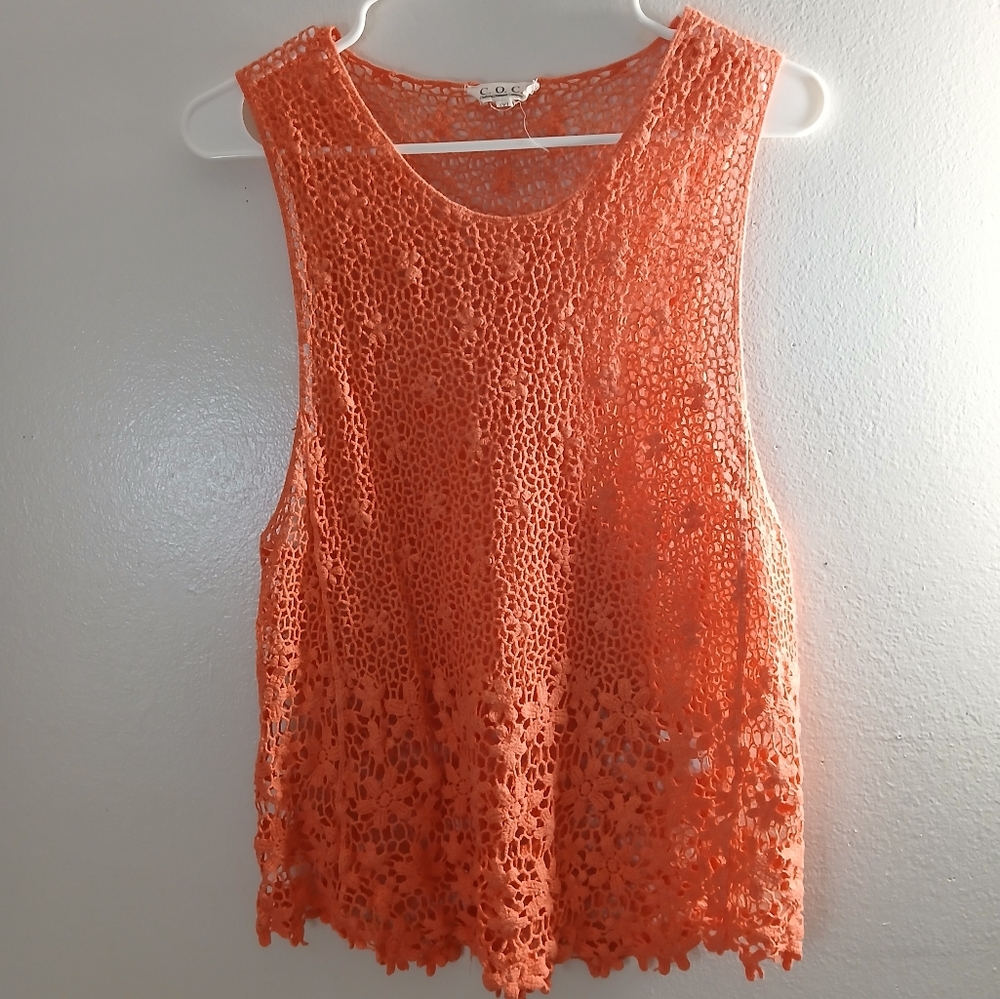 Orange Lace Sleeveless Fall Top